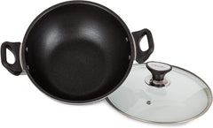 Cooking Wok Non Stick with Glass Lid
