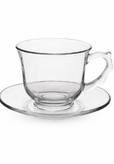 Clear Glass Tea Cup & Saucer Set – Pack of 6 | Elegant Everyday Drinkware