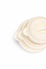 Luxury Insulated Hotpot Set – Pack of 3 | Cream & Wood-Style Serving Casserole Bowls