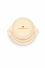 Luxury Insulated Hotpot Set – Pack of 3 | Cream & Wood-Style Serving Casserole Bowls