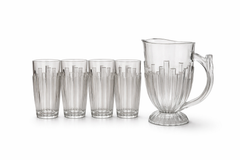 Elegant Ribbed Glass Jug Set with 6 Matching Tumblers