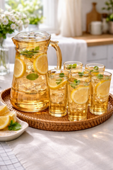 Amber Glass Jug Set with Lid & 6 Matching Tumblers