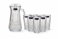 Luxury Crystal Cut Glass Jug Set with Lid & 6 Tall Tumblers