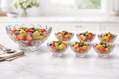 Luxury Cut Glass Serving Bowl Set – 1 Large Bowl & 6 Matching Bowls