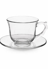 Clear Glass Tea Cup & Saucer Set – Pack of 6 | Elegant Everyday Drinkware