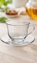Clear Glass Tea Cup & Saucer Set – Pack of 6 | Elegant Everyday Drinkware